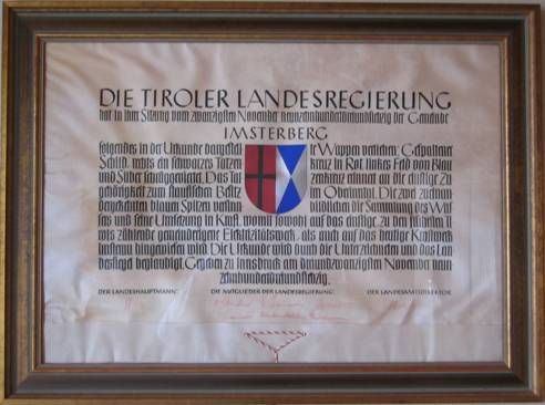 Verleihungsurkunde des Landes Tirol